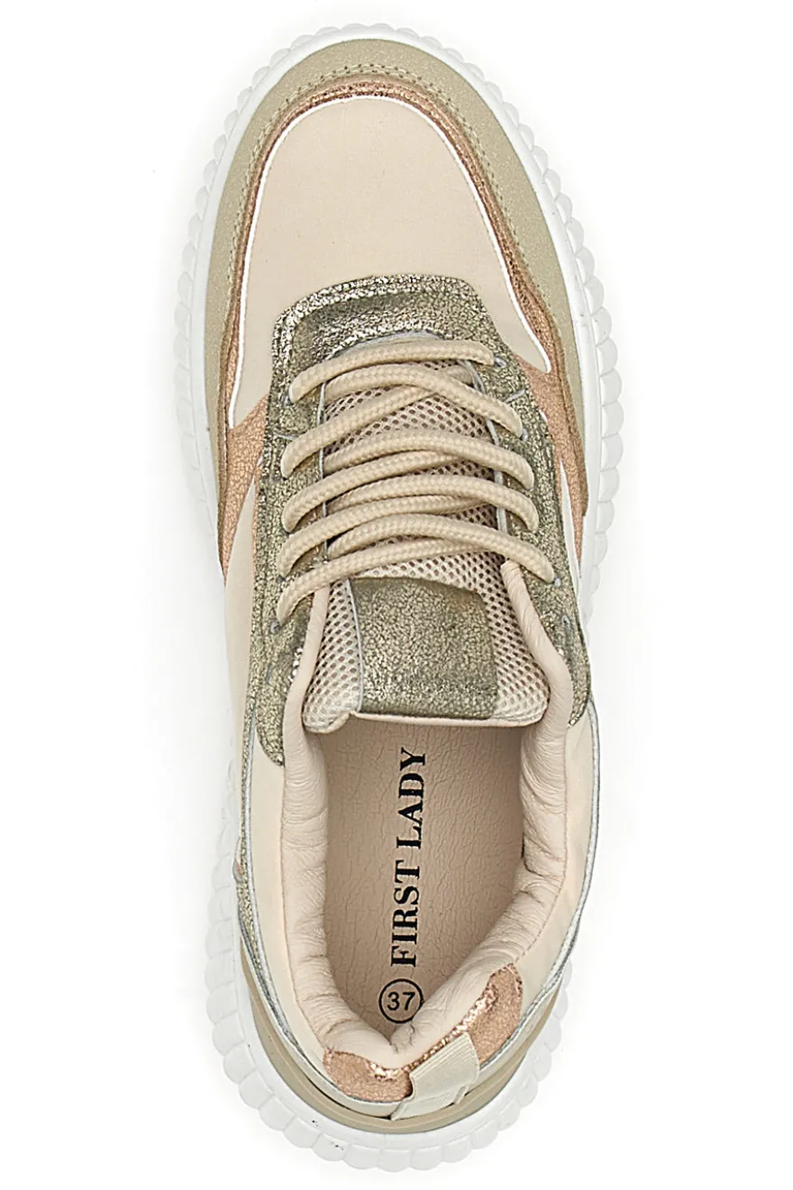 Sneakers Beige con Inserti Metallizzati First Lady 012 da Donna