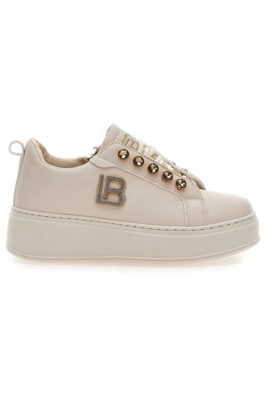 Sneakers beige con logo laterale e fondo alto Laura Biagiotti 9618