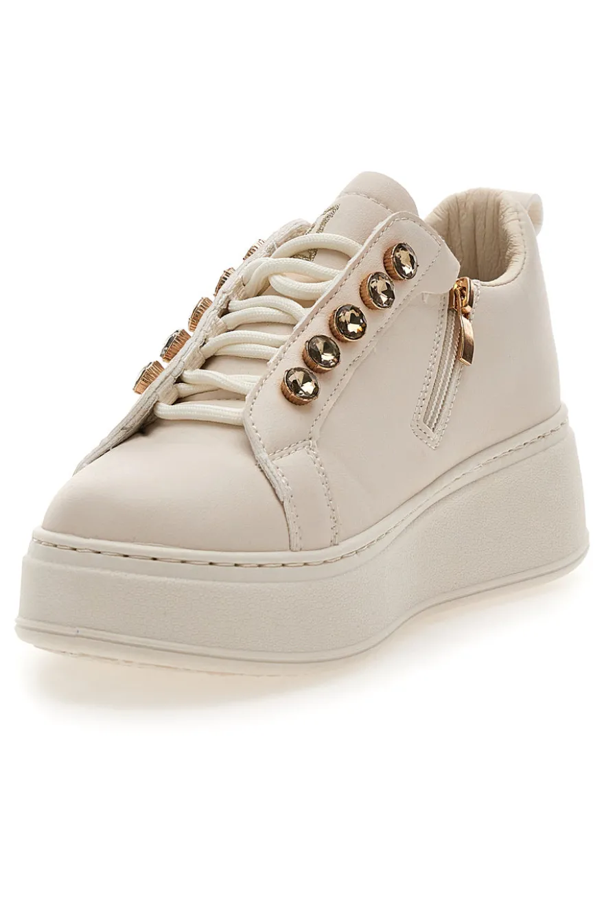 Sneakers beige con logo laterale e fondo alto Laura Biagiotti 9618