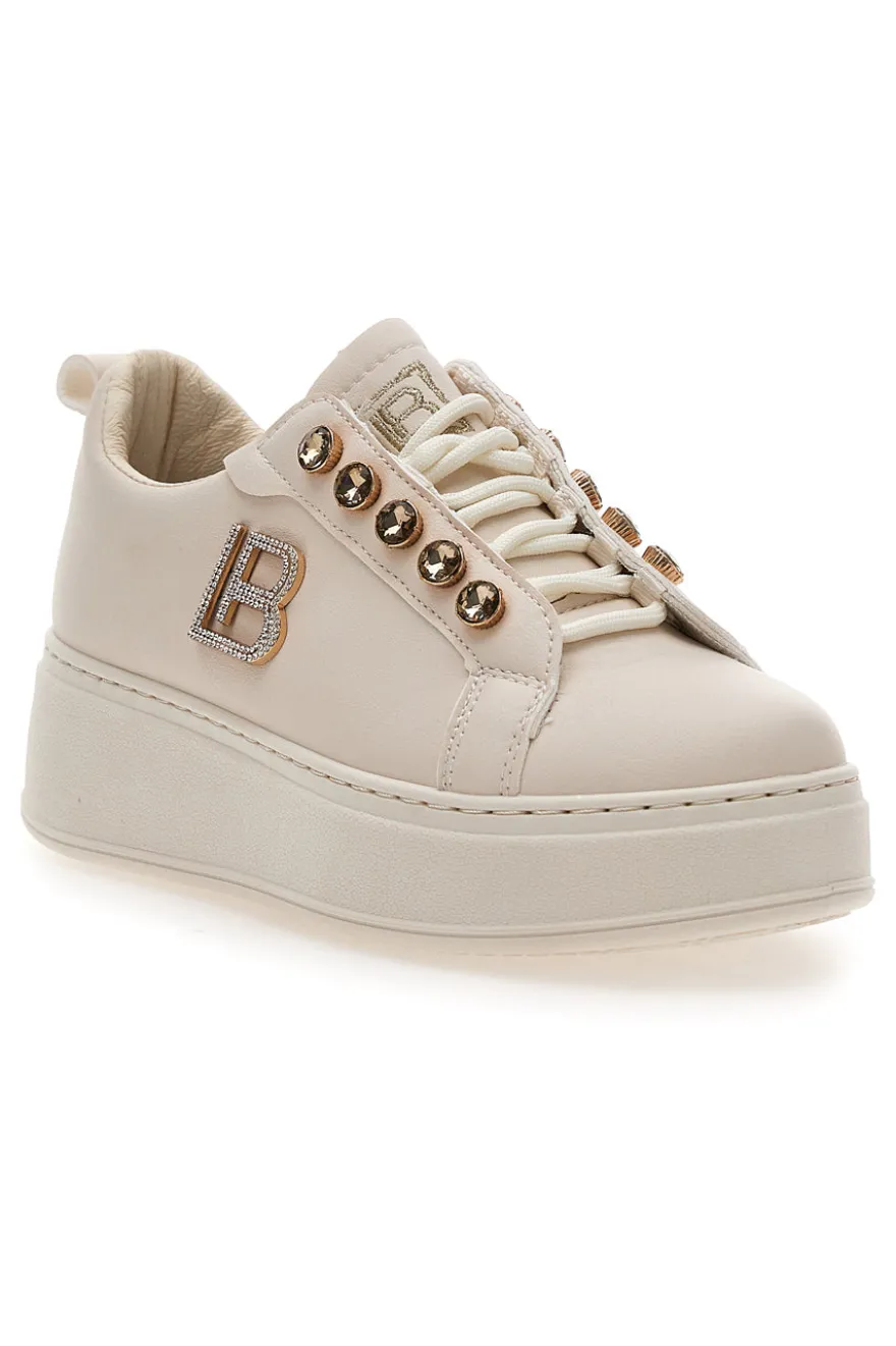 Sneakers beige con logo laterale e fondo alto Laura Biagiotti 9618