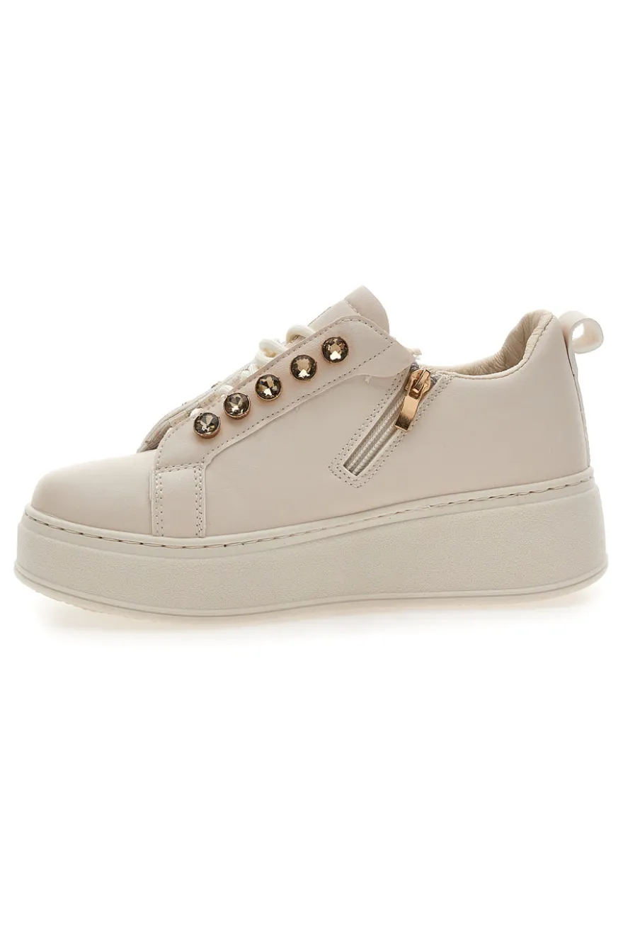 Sneakers beige con logo laterale e fondo alto Laura Biagiotti 9618