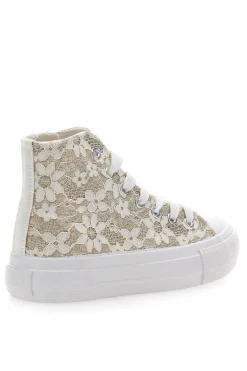 Sneakers Beige con Ricami a Fiori Bianchi GRAZIE GIRL 155727