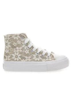 Sneakers Beige con Ricami a Fiori Bianchi GRAZIE GIRL 155727