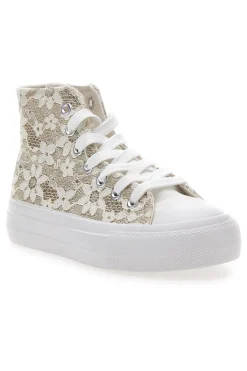 Sneakers Beige con Ricami a Fiori Bianchi GRAZIE GIRL 155727