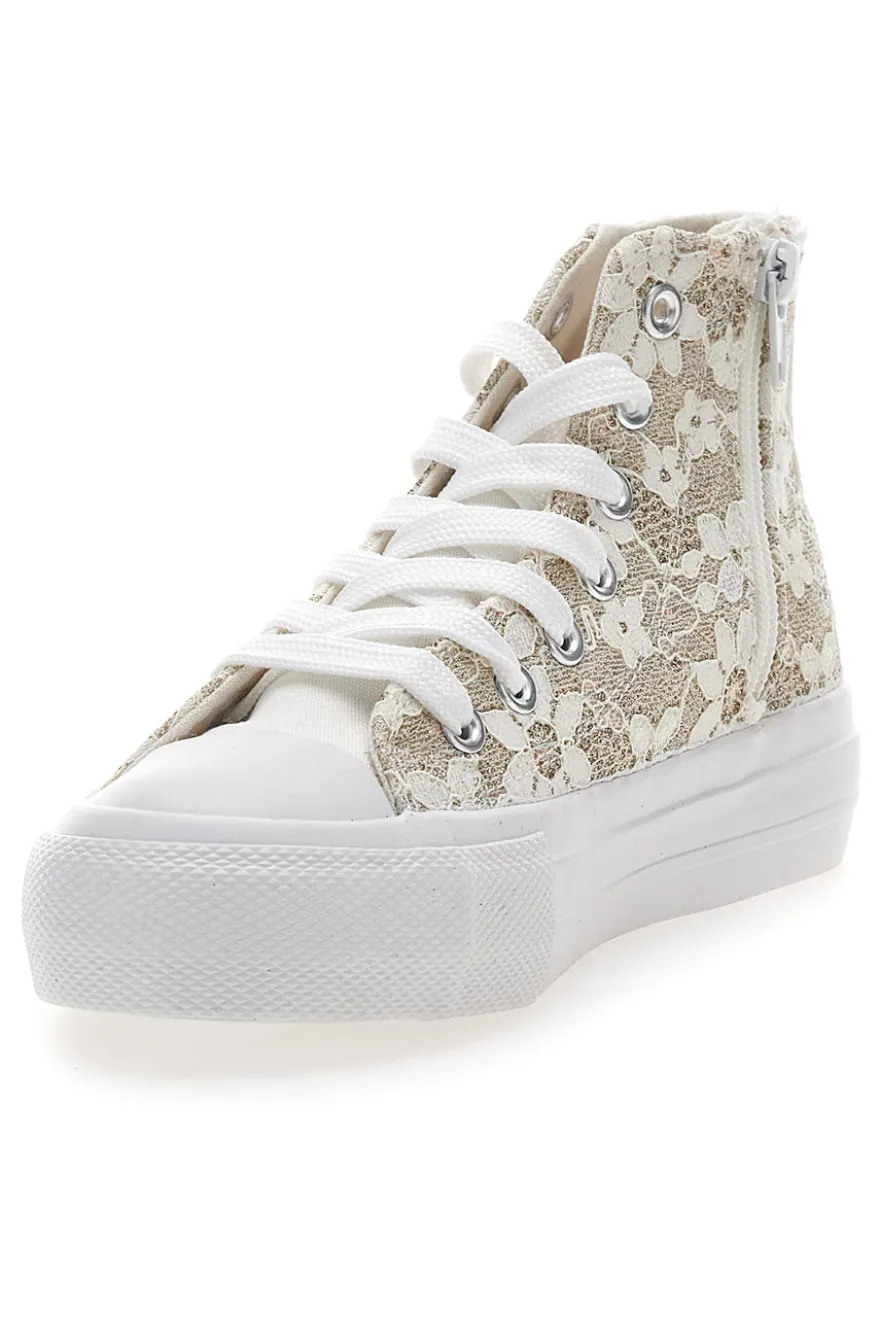 Sneakers Beige con Ricami a Fiori Bianchi GRAZIE GIRL 155727