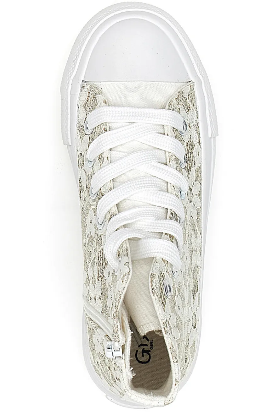 Sneakers Beige con Ricami a Fiori Bianchi GRAZIE GIRL 155727