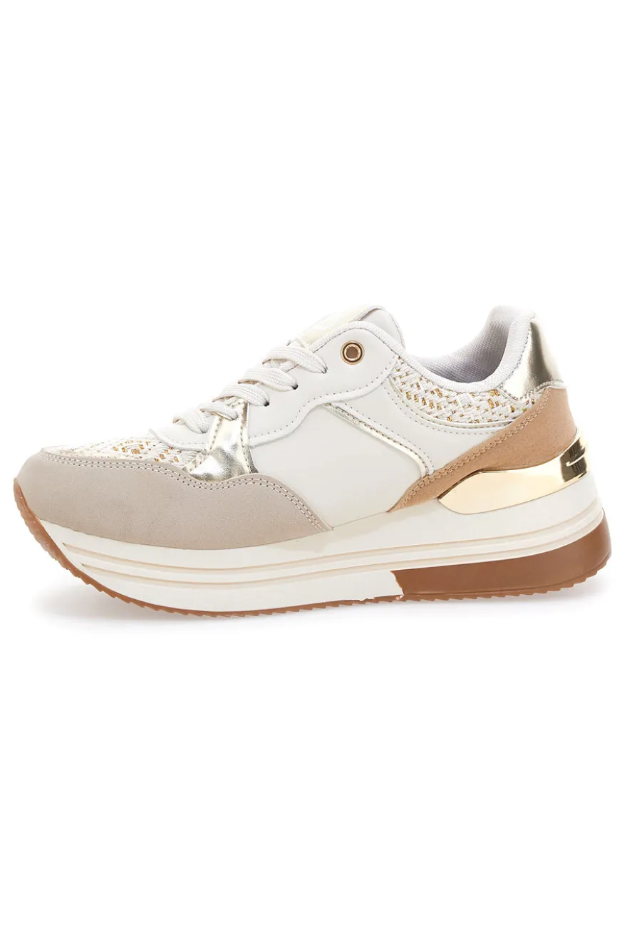 Sneakers beige con strass oro Laura Biagiotti 9640