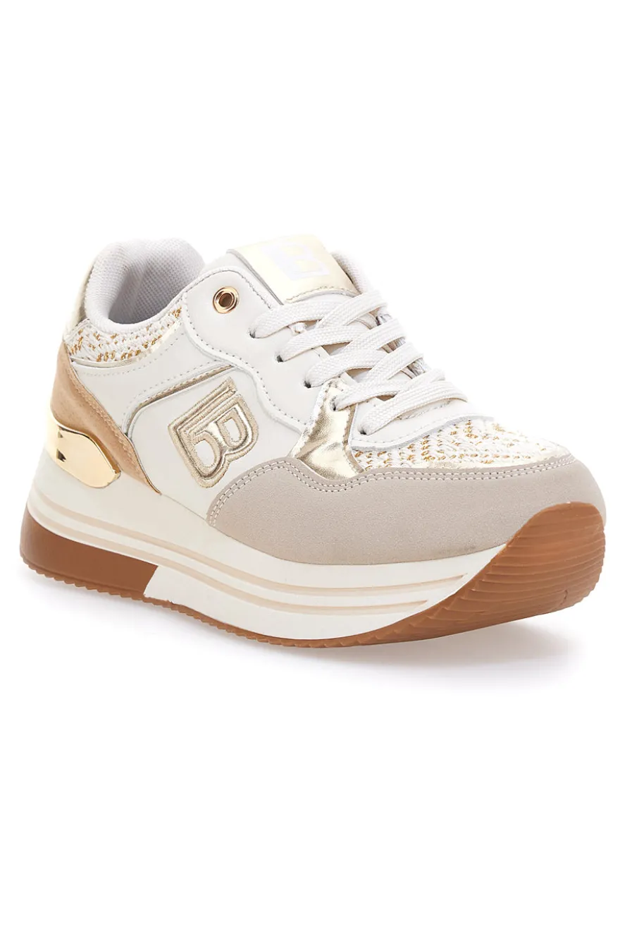 Sneakers beige con strass oro Laura Biagiotti 9640