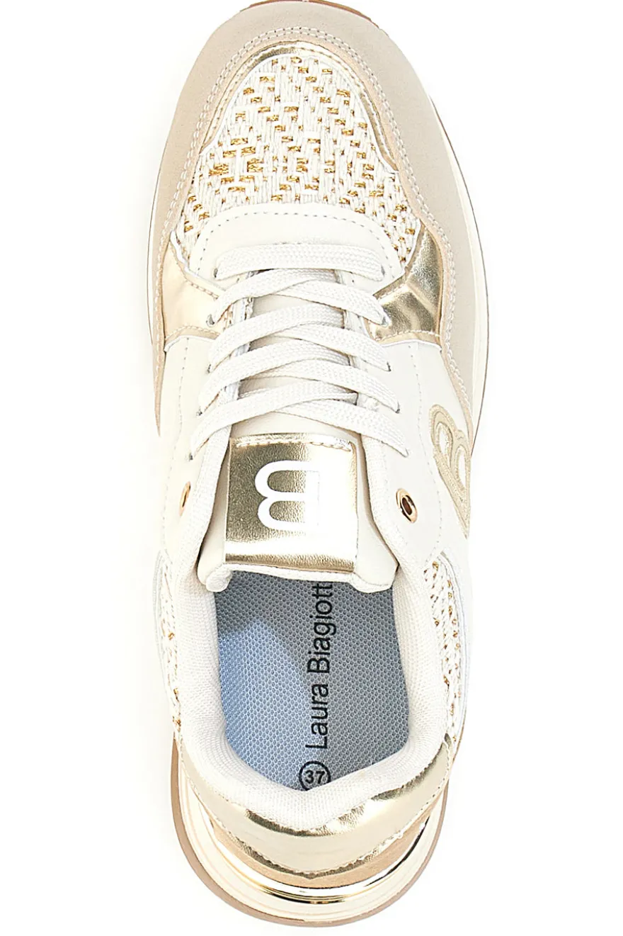 Sneakers beige con strass oro Laura Biagiotti 9640