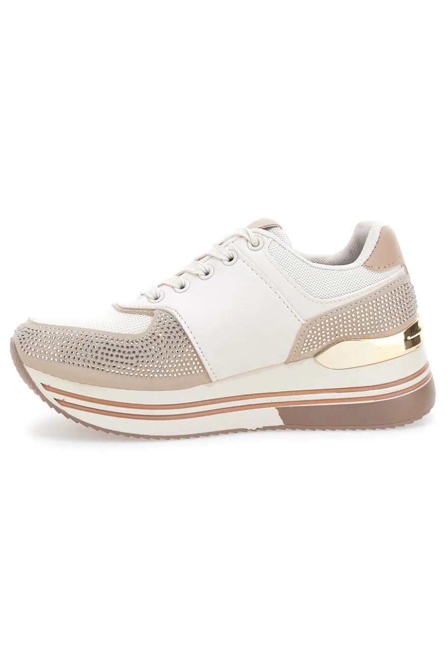 Sneakers beige con strass e inserti oro Laura biagiotti 9638