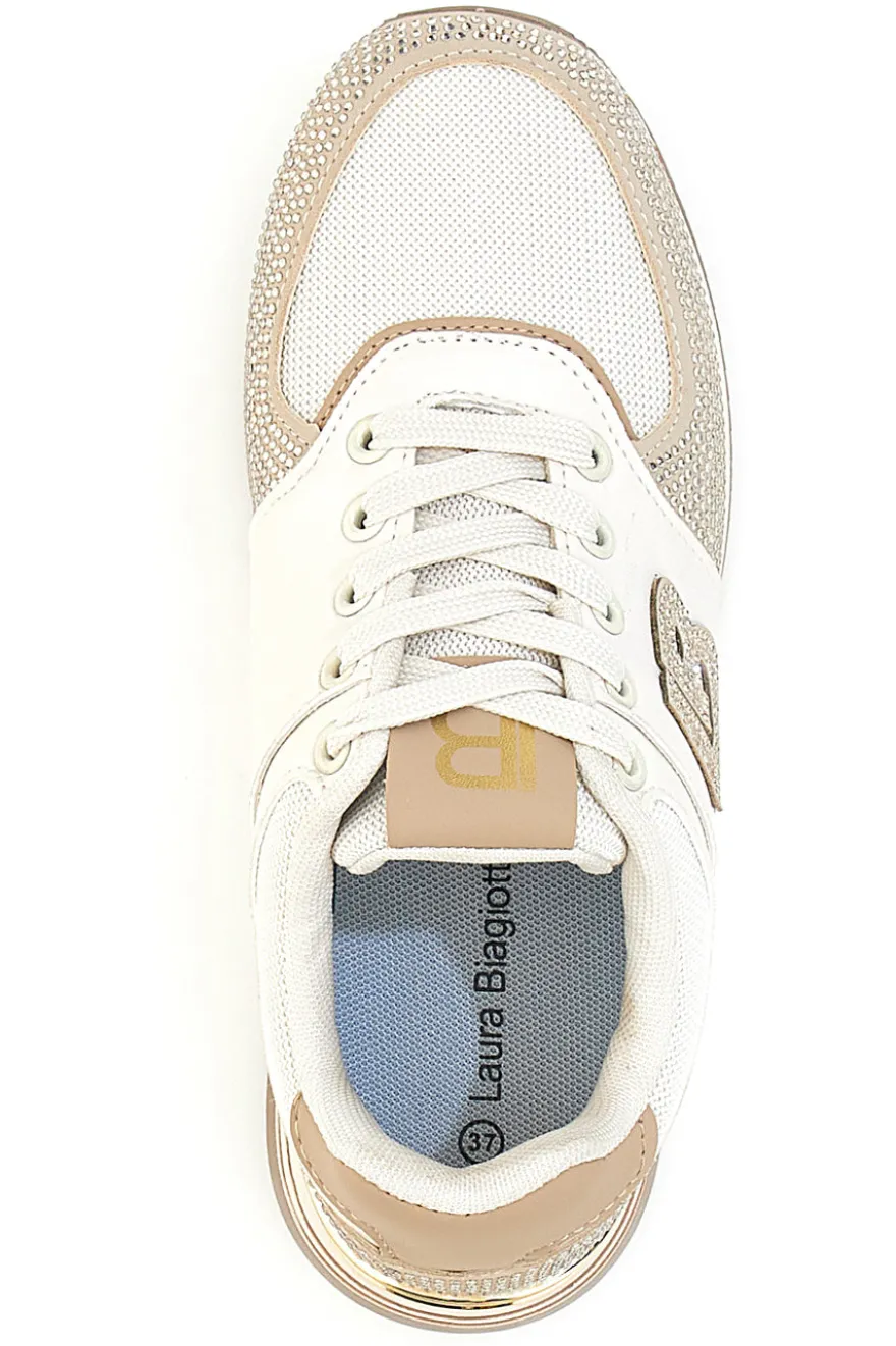 Sneakers beige con strass e inserti oro Laura biagiotti 9638