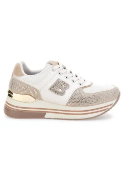 Sneakers beige con strass e inserti oro Laura biagiotti 9638