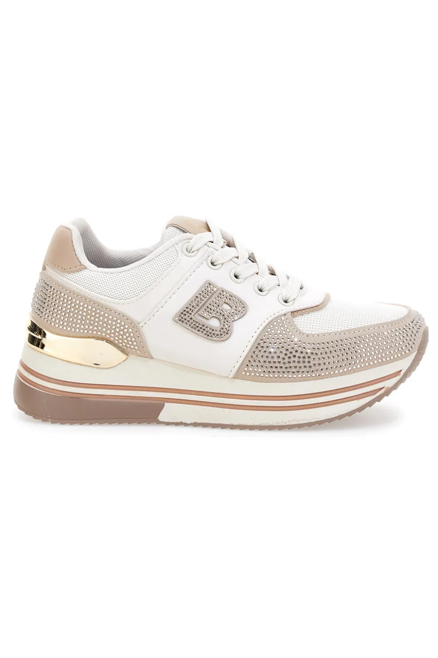 Sneakers beige con strass e inserti oro Laura biagiotti 9638