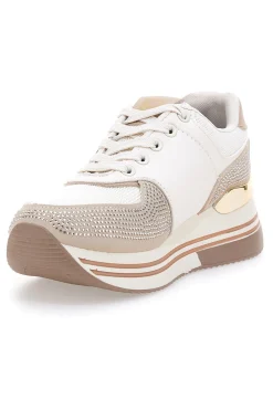 Sneakers beige con strass e inserti oro Laura biagiotti 9638
