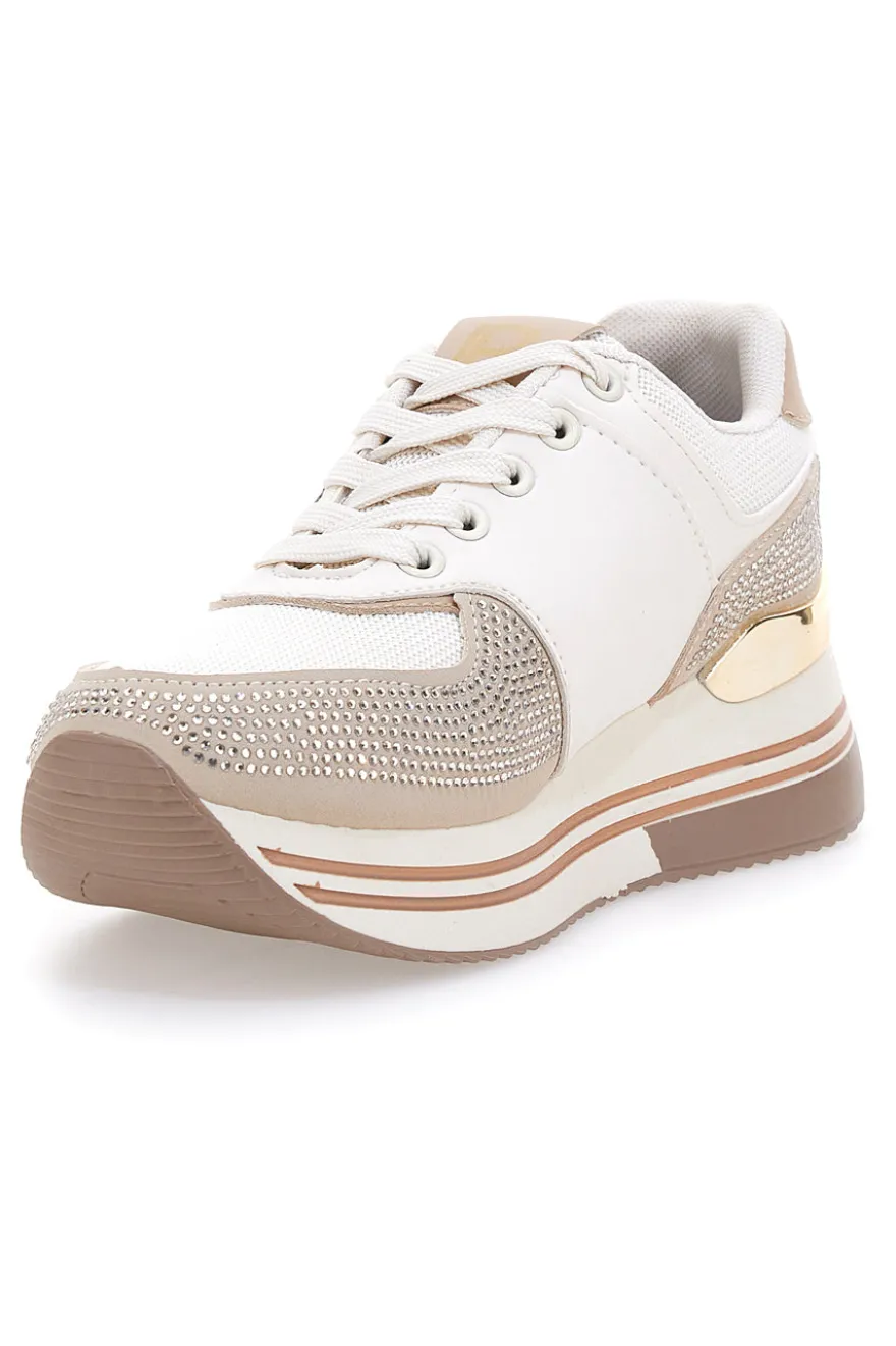Sneakers beige con strass e inserti oro Laura biagiotti 9638