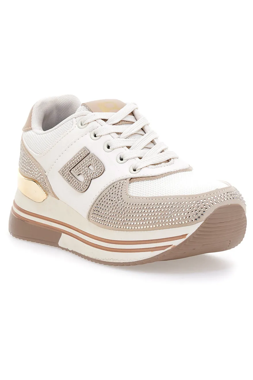 Sneakers beige con strass e inserti oro Laura biagiotti 9638