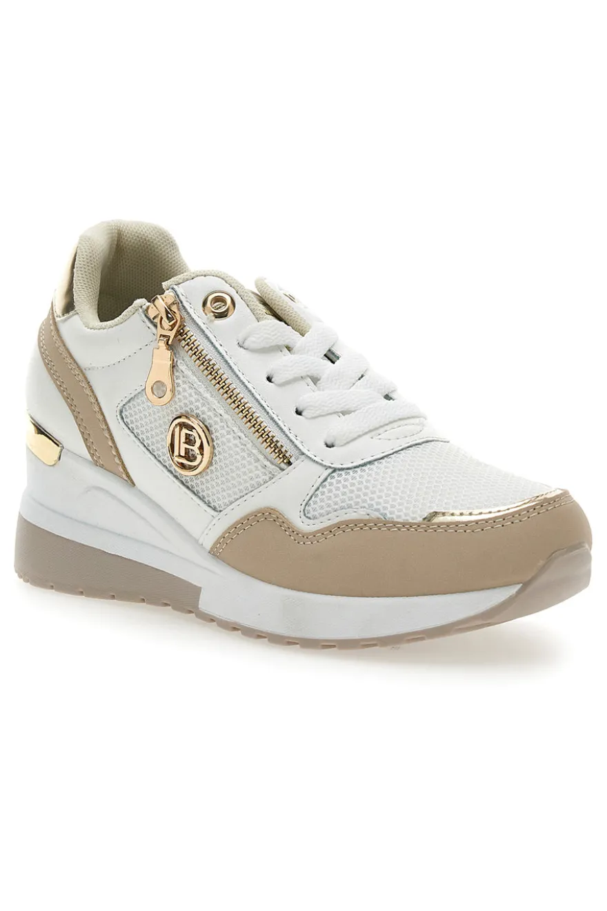 Sneakers Beige con Zeppa e Chiusura con Lacci e Cerniera Laura Biagiotti 8920