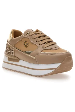 Sneakers beige con zeppa e inserti glitter Burani 51800C1133
