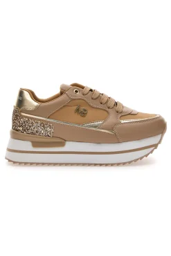 Sneakers beige con zeppa e inserti glitter Burani 51800C1133