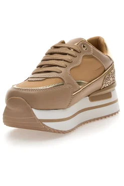 Sneakers beige con zeppa e inserti glitter Burani 51800C1133