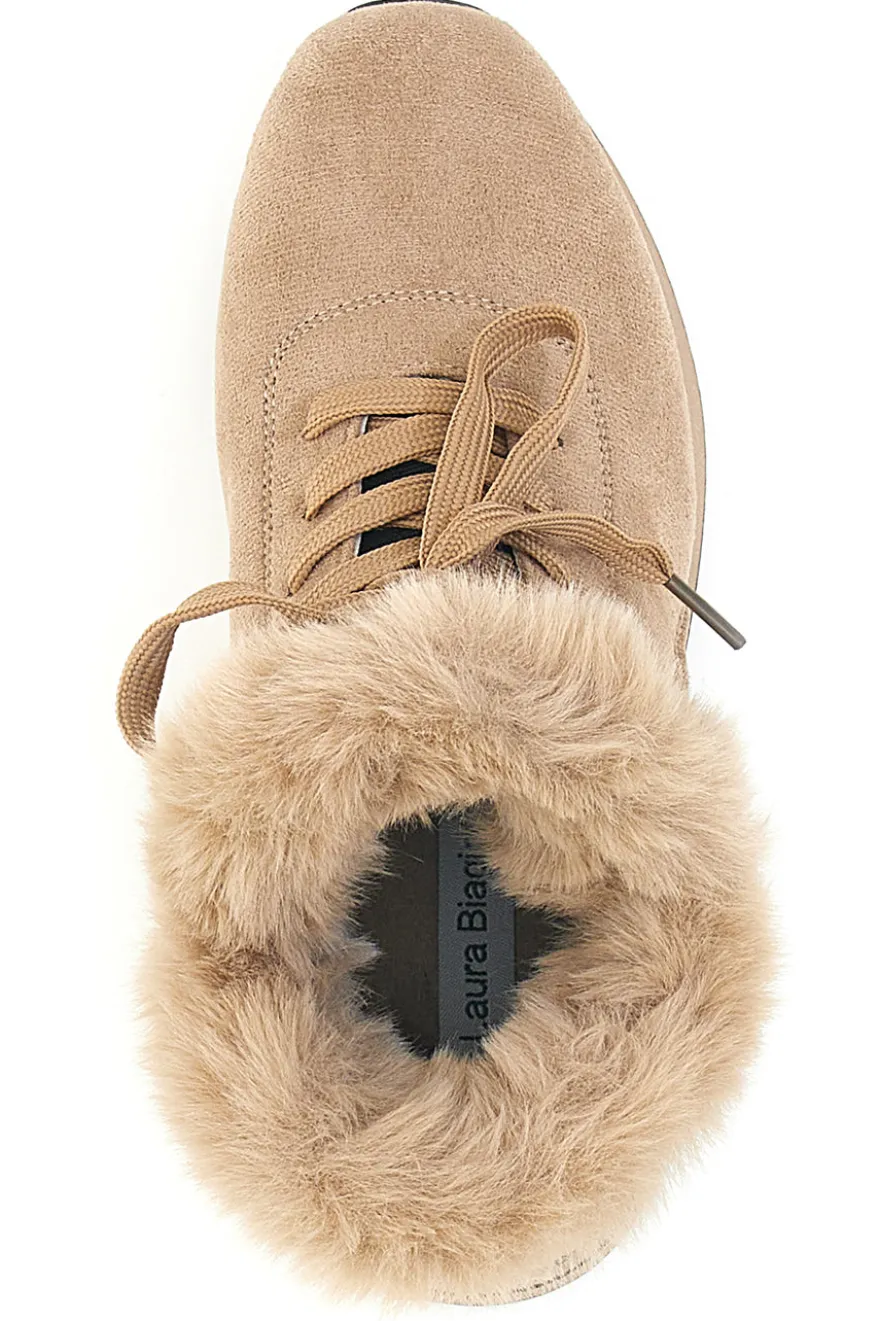 Sneakers beige imbottite con pelliccia sintetica Laura Biagiotti 9255M