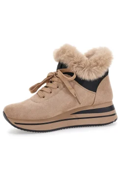 Sneakers beige imbottite con pelliccia sintetica Laura Biagiotti 9255M