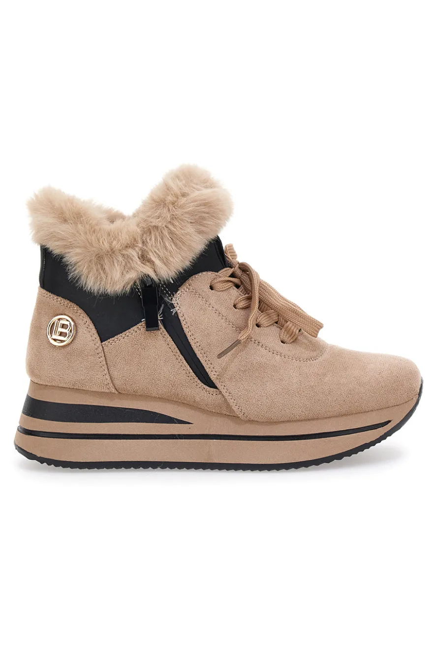 Sneakers beige imbottite con pelliccia sintetica Laura Biagiotti 9255M