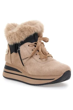 Sneakers beige imbottite con pelliccia sintetica Laura Biagiotti 9255M