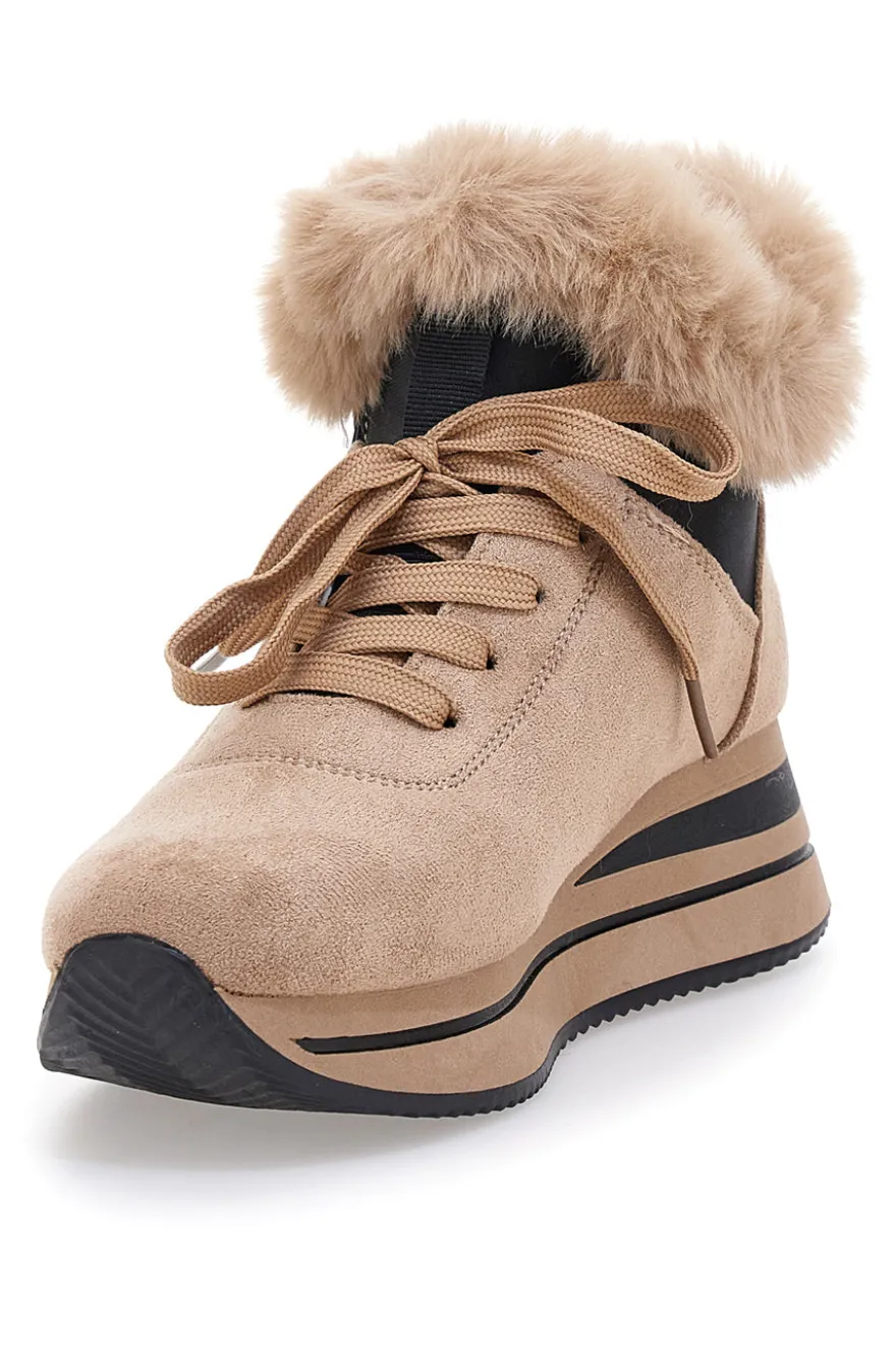 Sneakers beige imbottite con pelliccia sintetica Laura Biagiotti 9255M