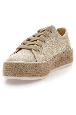 Sneakers beige in crochet con suola in corda Energy E127