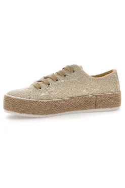 Sneakers beige in crochet con suola in corda Energy E127