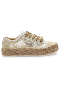 Sneakers beige in pizzo con suola corda Energy E132