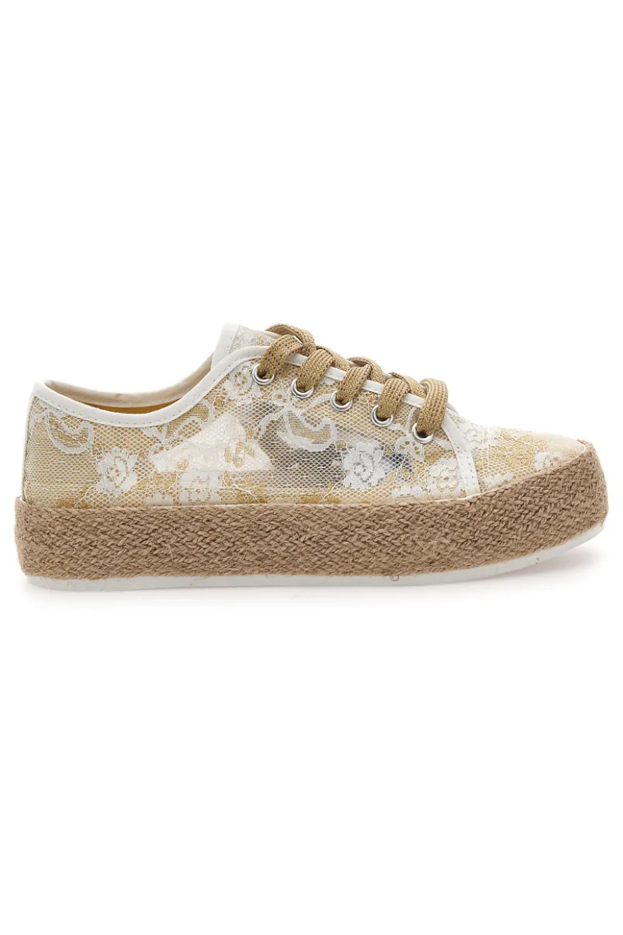 Sneakers beige in pizzo con suola corda Energy E132