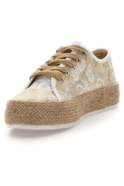 Sneakers beige in pizzo con suola corda Energy E132