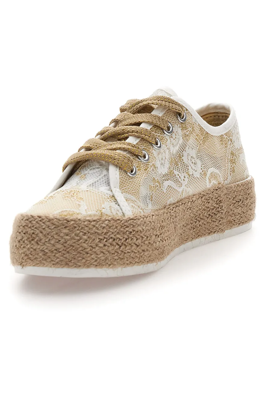 Sneakers beige in pizzo con suola corda Energy E132