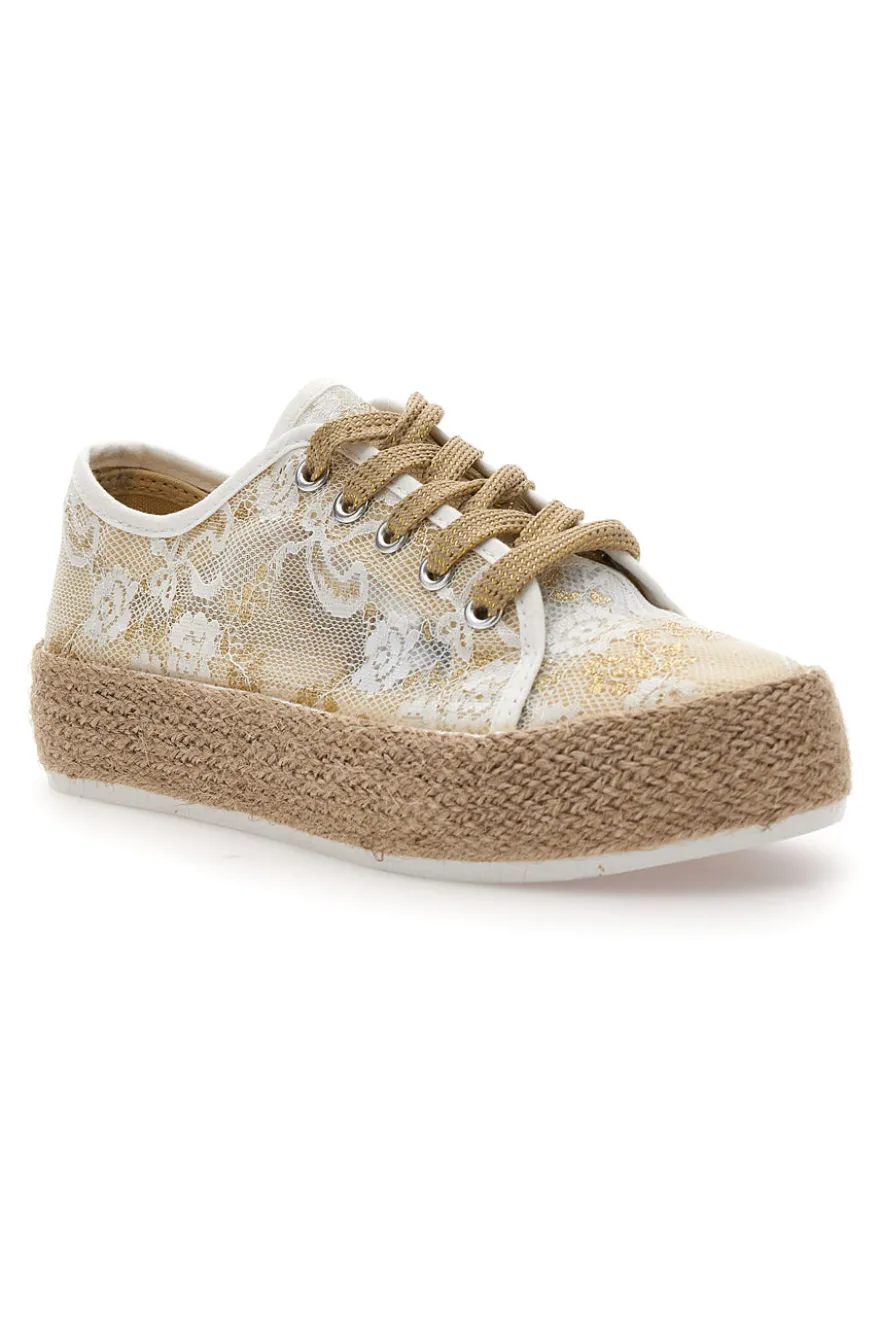 Sneakers beige in pizzo con suola corda Energy E132
