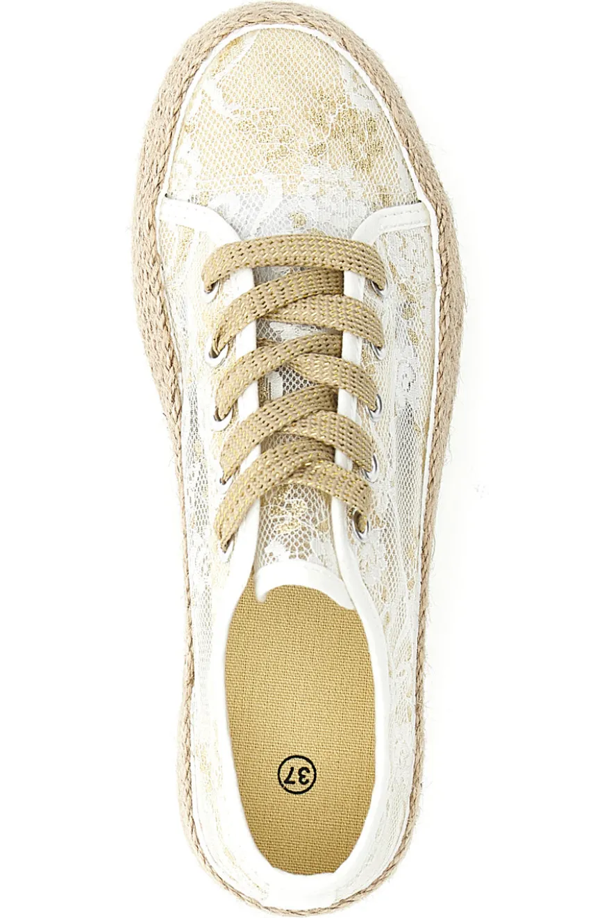 Sneakers beige in pizzo con suola corda Energy E132