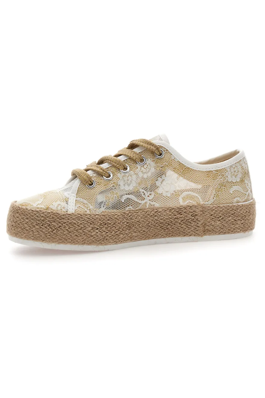 Sneakers beige in pizzo con suola corda Energy E132