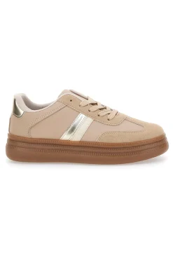 Sneakers beige inserti metallizzati fondo a contrasto Me & Me GB2026