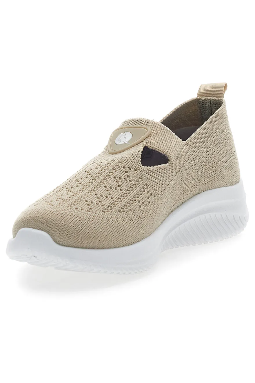 Sneakers Beige Slip On con Tomaia Effetto Ricamo CANGURO CA1227