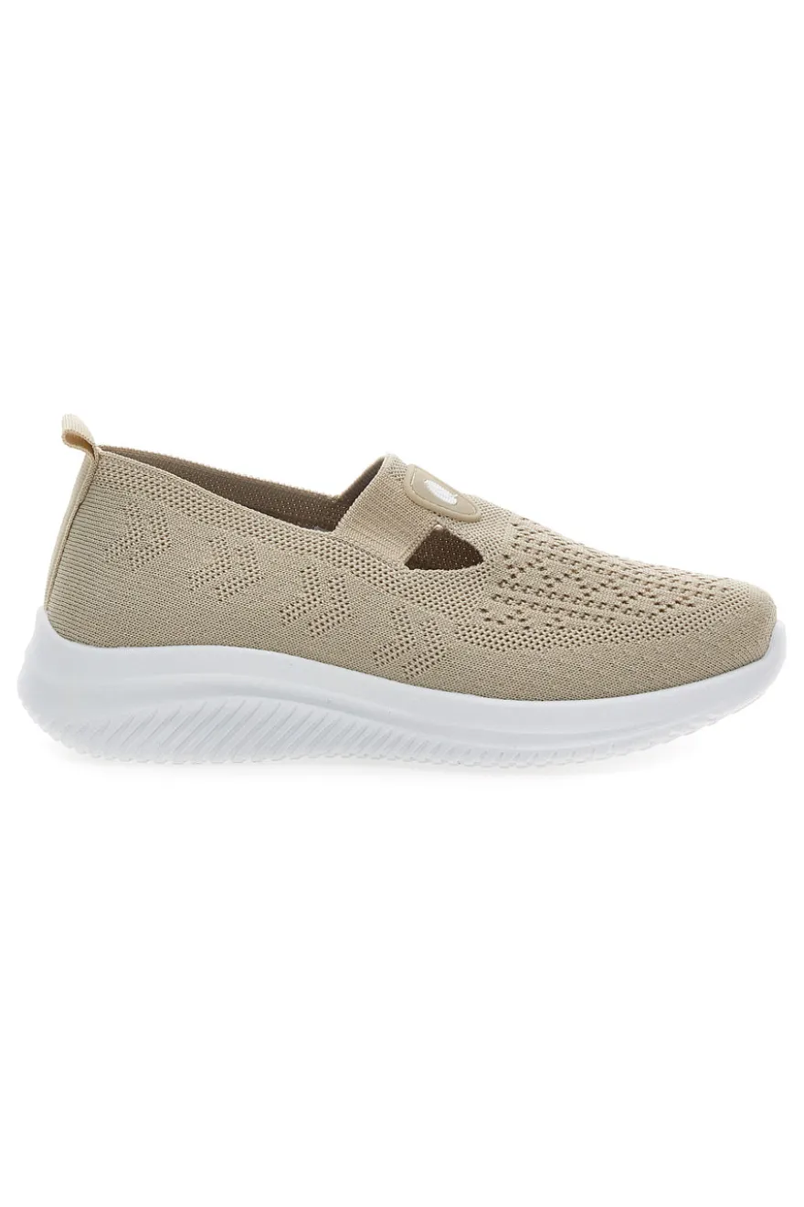 Sneakers Beige Slip On con Tomaia Effetto Ricamo CANGURO CA1227