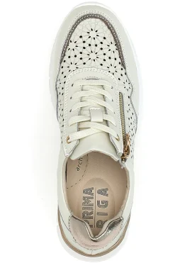 Sneakers beige traforate in vera pelle con cerniera Prima riga 182082