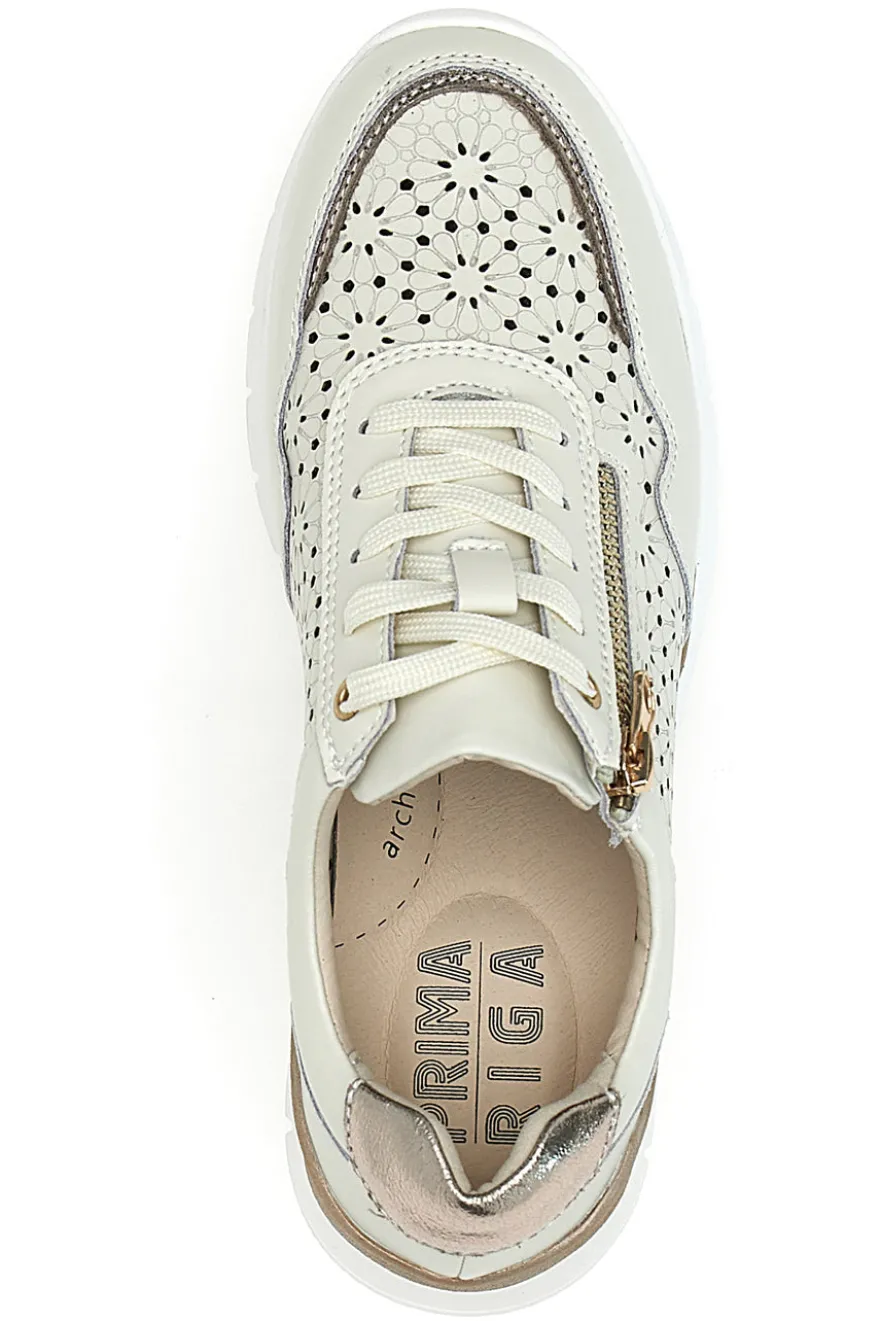 Sneakers beige traforate in vera pelle con cerniera Prima riga 182082
