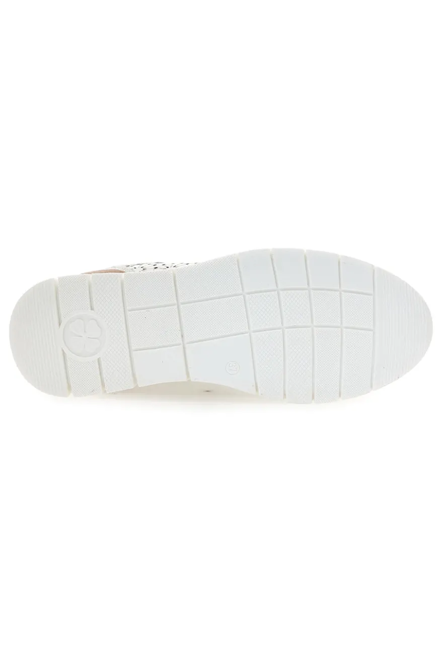 Sneakers beige traforate in vera pelle con cerniera Prima riga 182082