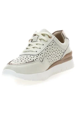 Sneakers beige traforate in vera pelle con cerniera Prima riga 182082