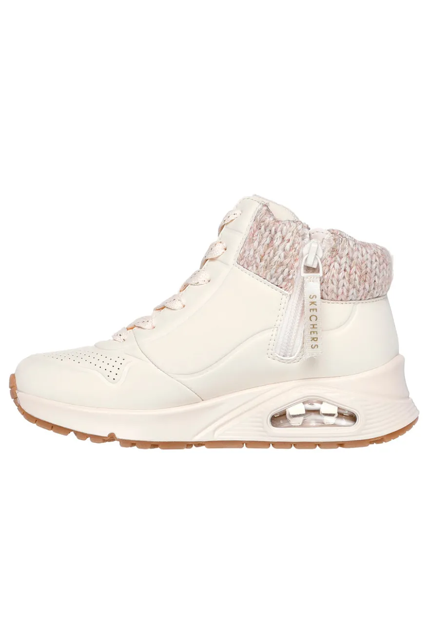 Sneakers bianche alte con collo in maglia Skechers Uno Gen1 Darling Daze