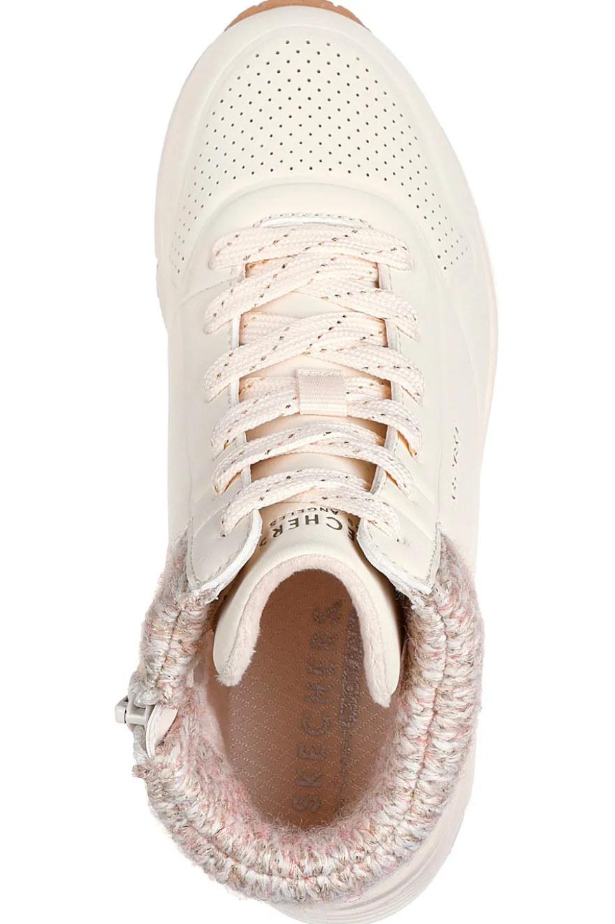 Sneakers bianche alte con collo in maglia Skechers Uno Gen1 Darling Daze