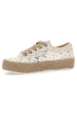 Sneakers bianche beige in crochet con suola in corda ENERGY E122