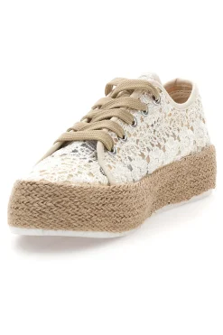 Sneakers bianche beige in crochet con suola in corda ENERGY E122