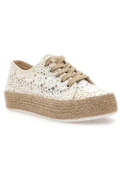 Sneakers bianche beige in crochet con suola in corda ENERGY E122